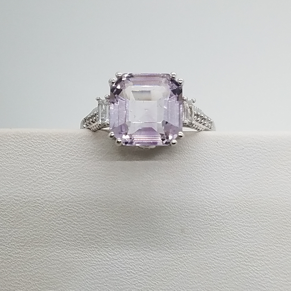 Pink Amethyst and White Topaz 925 Silver Ring